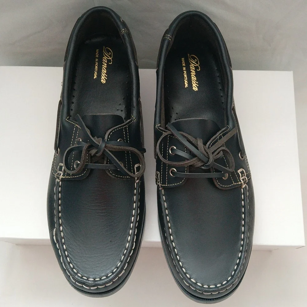 Danassa made in Portugal men's classic leather lace up boat shoes Sz 42 navy